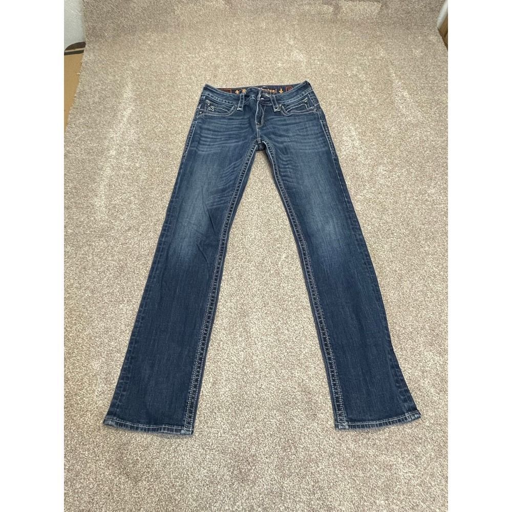 Rock Revival chrissie straight jeans size 30 low rise dark wash flip pocket Y2K - Picture 3 of 12